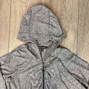 Athleta Jacket M Women's Heather Gray Full‎ Zip Pockets Long Hooded Stretch